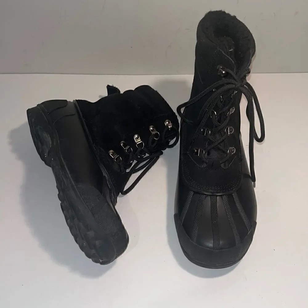 Lands End black suede leather upper and rubber duck boots